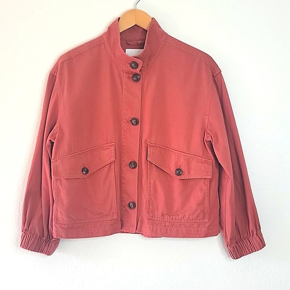 Madewell Bayview Balloon Sleeve Jacket size S Button Down Mock Neck Pockets